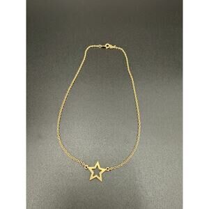 Vintage Crown Trifari Gold Tone Necklace Cutout Star Pendant Gold Tone Chain